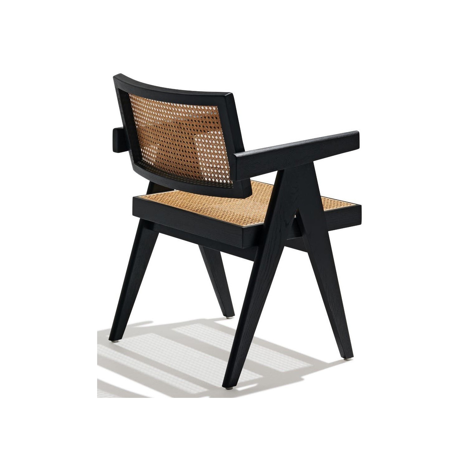 Compass chair with armrests in teak wood and natural rattan