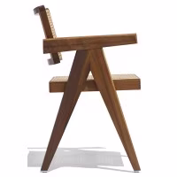 Chaise Compass avec accoudoirs en bois de teck et rotin naturel