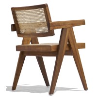Silla con reposabrazos Compass en madera de teca y ratán natural
