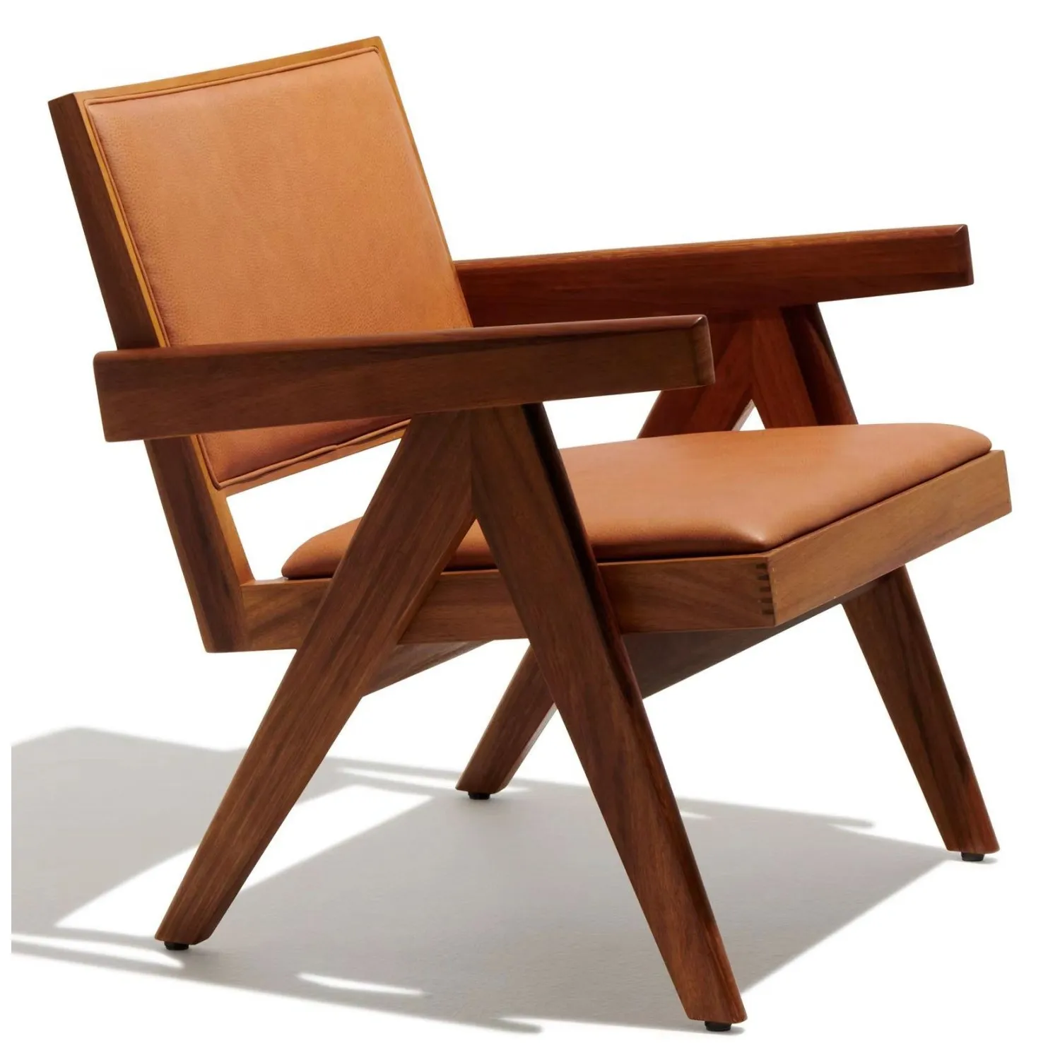 Chaise longue confort Compass en bois de teck et cuir italien