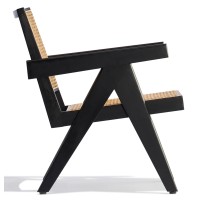 Compass lounge chair with armrests in teak wood and natural rattan