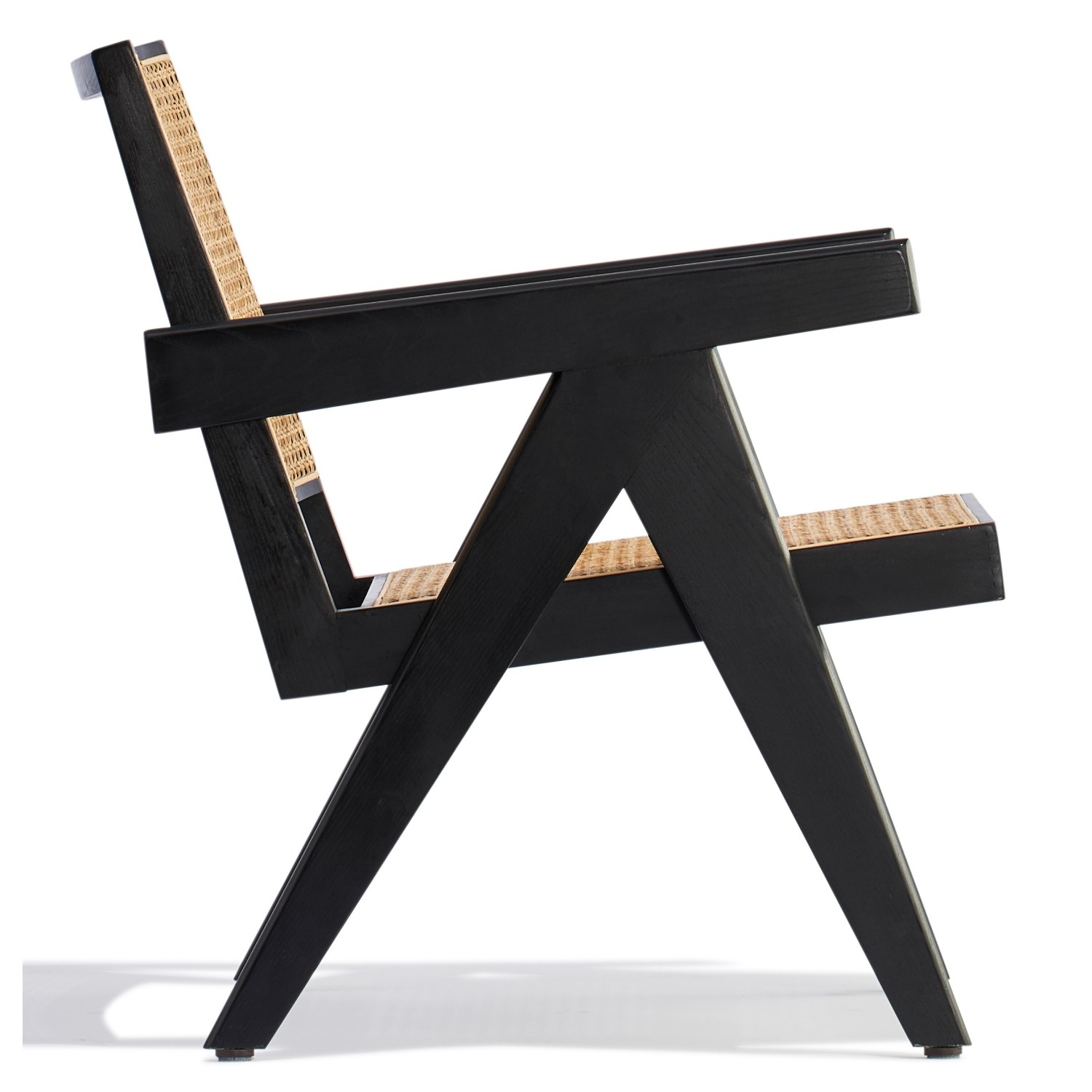 Poltrona Compass con braccioli in legno di teak e rattan naturale