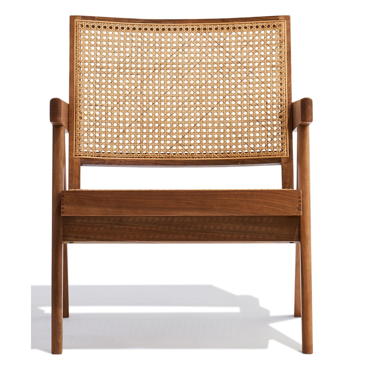Poltrona Compass con braccioli in legno di teak e rattan naturale