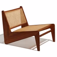 Chaise lounge Compass en bois de teck et rotin naturel