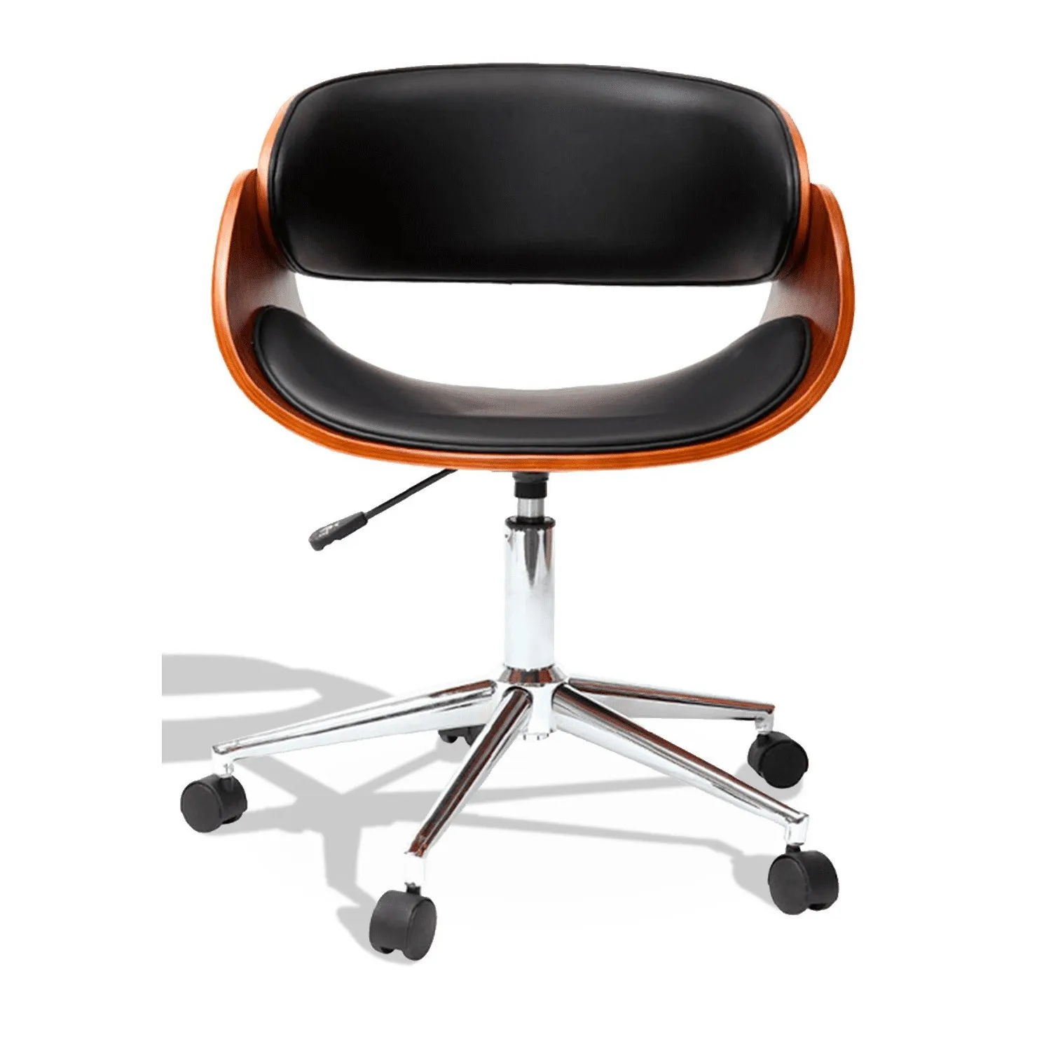 Chaise de bureau en bois de noyer et simili cuir