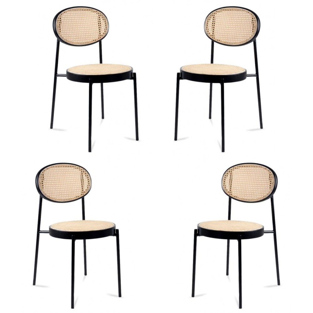 Chaise Preston en rotin naturel et aluminium laqué noir